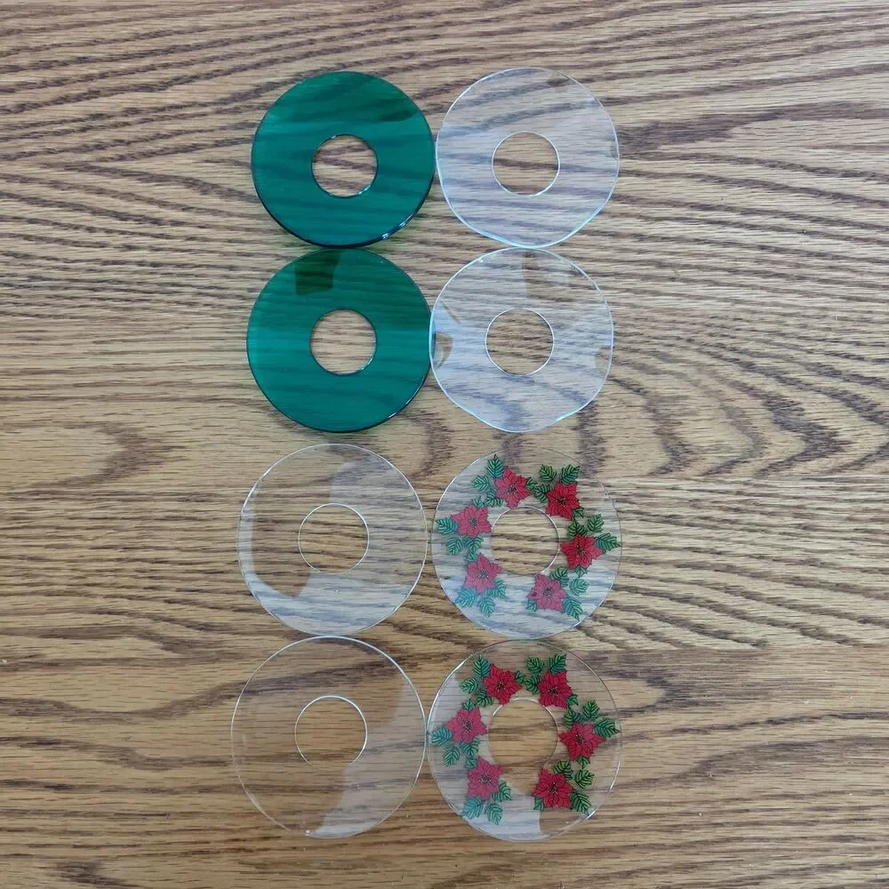 Vintage Candle Bobeches Wax Drip Catchers Pairs Clear, Green, & Poinsettia Pairs